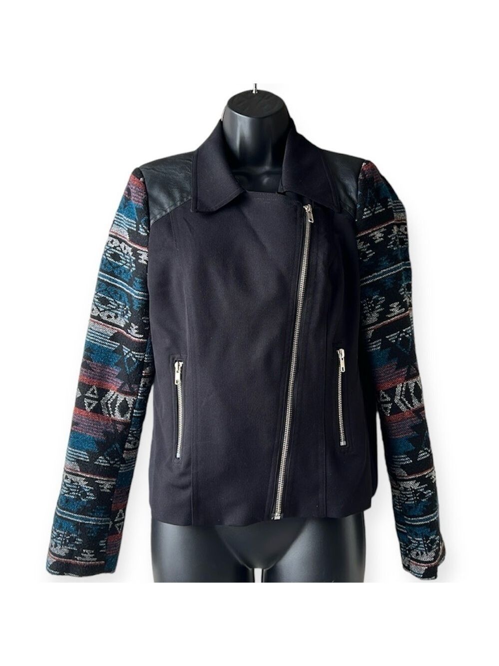 Anthropologie DANIEL RAINN Black Moto Aztec Jacket Size Small